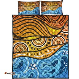 Australia Aboriginal Inspired Quilt Bed Set - Nature Aboiginal Inspired Dot Painting Style