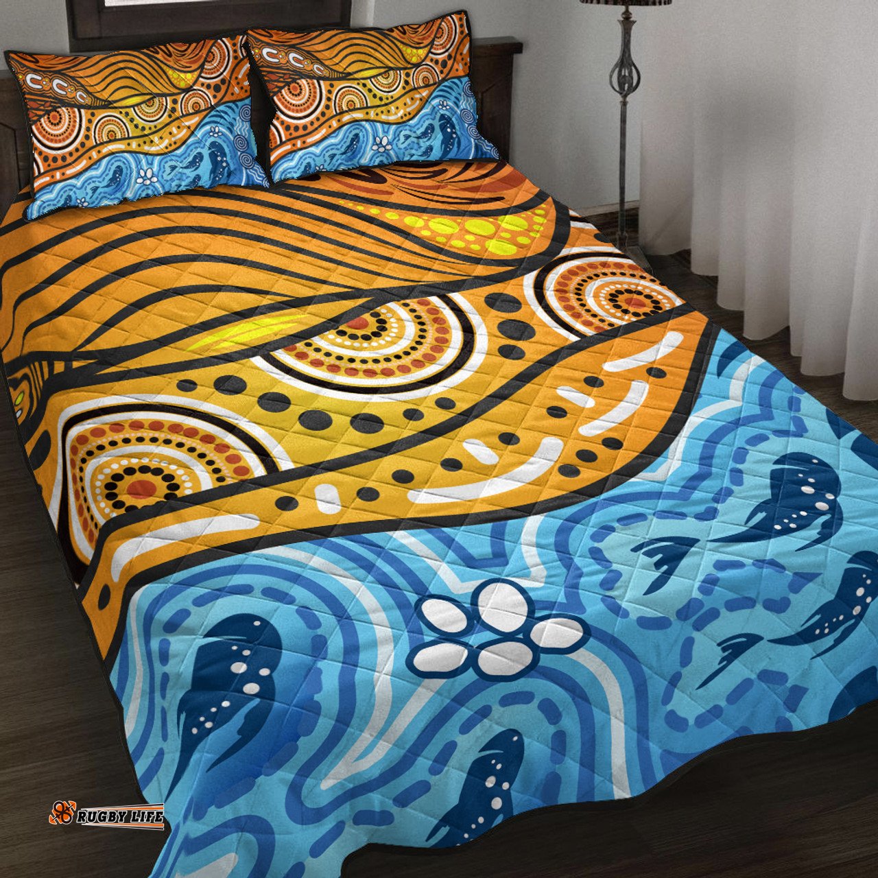 Australia Aboriginal Inspired Quilt Bed Set - Nature Aboiginal Inspired Dot Painting Style