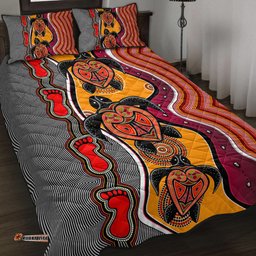 Australia Aboriginal Inspired Quilt Bed Set - Turtle And Foot Print Aboiginal Inspired Dot Painting Style
