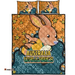 Australia Wallabies Custom Quilt Bed Set - Team With Dot And Star Patterns For Tough Fan Quilt Bed Set