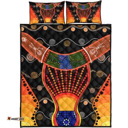 Australia Aboriginal Quilt Bed Set - Indigenous Dot With Boomerang Inspired Quilt Bed Set