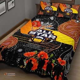 All Stars Rugby Anzac Aboriginal Inspired Quilt Bed Set - All Stars with Anzac Day with Poppy Flower Quilt Bed Set