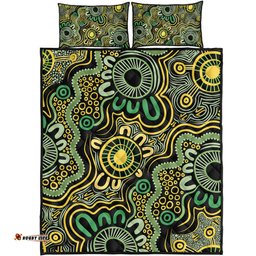 Australia Aboriginal Quilt Bed Set - Aboriginal Art Style Green Background Quilt Bed Set