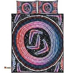 Australia Aboriginal Quilt Bed Set - Aboriginal Boomerang Dot Art Quilt Bed Set