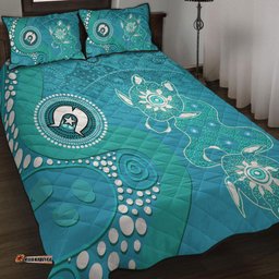 Australia Turtles Aboriginal Quilt Bed Set - Indigenous Dot Turtles In The Ocean Sapphire Quilt Bed Set