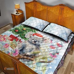 Australia Christmas Quilt Bed Set Koala Santa With Eucalyptus Watercolor