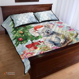Australia Christmas Quilt Bed Set Koala Santa With Eucalyptus Watercolor