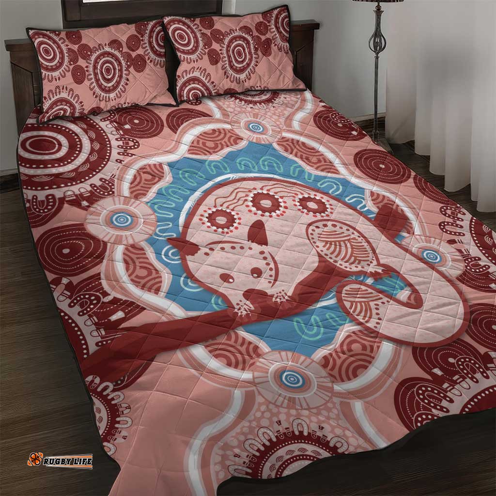 Blush Pink Australia Possum Quilt Bed Set Indigenous Art