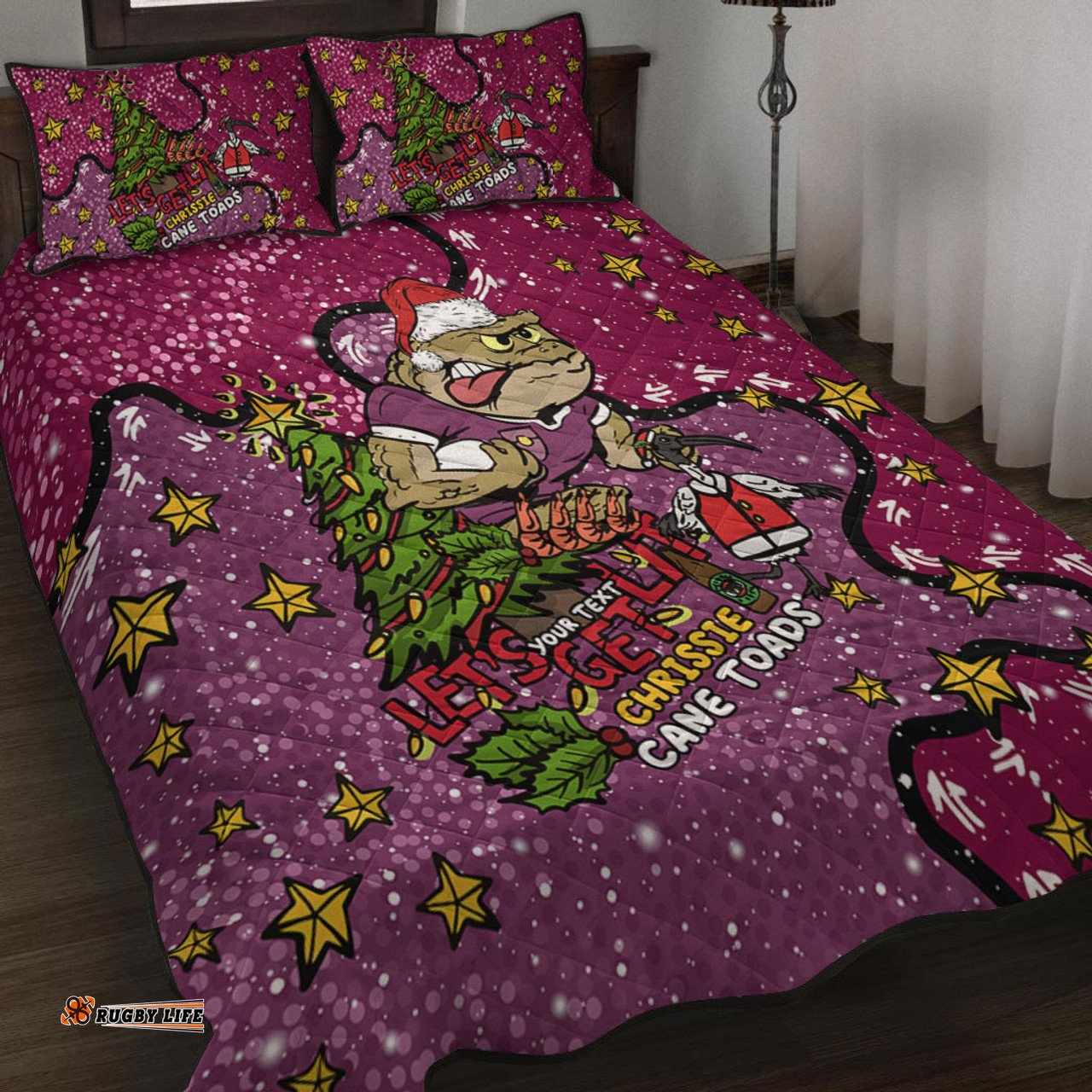 Queensland Cane Toads Christmas Custom Quilt Bed Set - Let's Get Lit Chrisse Pressie Quilt Bed Set