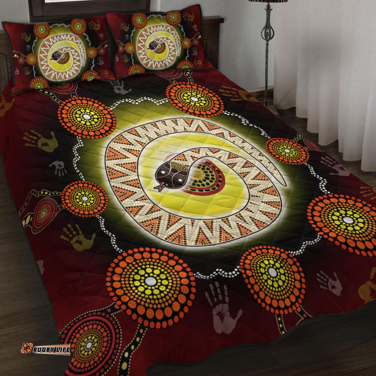 Australia Aboriginal Quilt Bed Set - The Rainbow Serpent Dreaming Spirit Art Quilt Bed Set