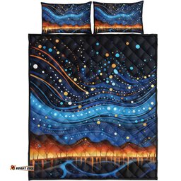 Australia Dreaming Aboriginal Quilt Bed Set - Aboriginal Dreaming Dot Painting Art Color Inspired Quilt Bed Set