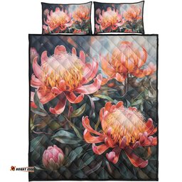 Australia Waratah Quilt Bed Set - Waratah Oil Painting Abstract Ver2 Quilt Bed Set