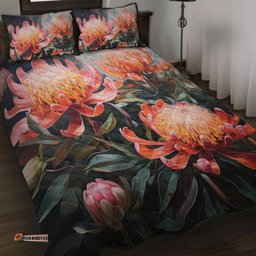 Australia Waratah Quilt Bed Set - Waratah Oil Painting Abstract Ver2 Quilt Bed Set