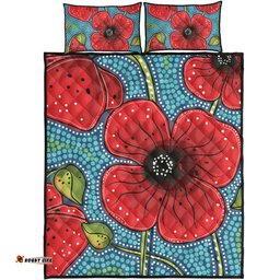 Australia Flowers Aboriginal Quilt Bed Set - Aboriginal Dot Art Of Australian Poppy Flower Painting Quilt Bed Set
