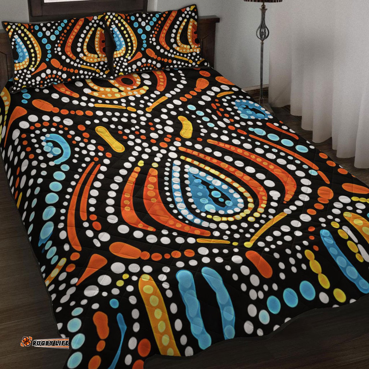 Australia Aboriginal Quilt Bed Set - Traditional Australian Aboriginal Native Design Black Ver 2 Quilt Bed Set
