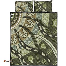 Australia Aboriginal Quilt Bed Set - Green Turtle Aboriginal Painting Quilt Bed Set