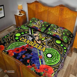 Canberra Raiders Anzac Flag Quilt Bed Set - Canberra Raiders with Anzac Day Poppy Flower Quilt Bed Set