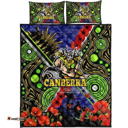 Canberra Raiders Anzac Flag Quilt Bed Set - Canberra Raiders with Anzac Day Poppy Flower Quilt Bed Set