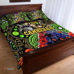 Canberra Raiders Anzac Flag Quilt Bed Set - Canberra Raiders with Anzac Day Poppy Flower Quilt Bed Set
