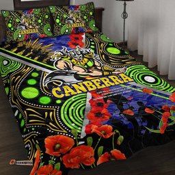 Canberra Raiders Anzac Flag Quilt Bed Set - Canberra Raiders with Anzac Day Poppy Flower Quilt Bed Set