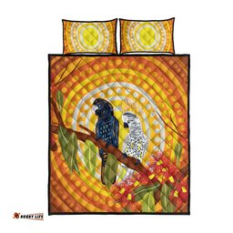 Black and White Cockatoo Birds Aboriginal Art Quilt Bed Set