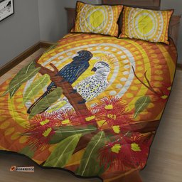 Black and White Cockatoo Birds Aboriginal Art Quilt Bed Set