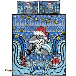 Cronulla-Sutherland Sharks Christmas Custom Quilt Bed Set - Christmas Knit Patterns Vintage Jersey Ugly Quilt Bed Set