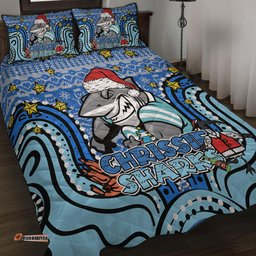 Cronulla-Sutherland Sharks Christmas Custom Quilt Bed Set - Christmas Knit Patterns Vintage Jersey Ugly Quilt Bed Set