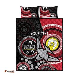 Custom AFL Essendon NAIDOC Week Quilt Bed Set Keep The Fire Burning Indigenous Art