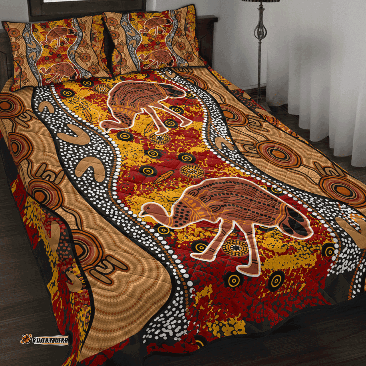 Australia Aboriginal Inspired Quilt Bed Set - Emu in the sky