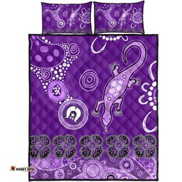 Australia Goanna Aboriginal Quilt Bed Set - Indigenous Dot Goanna Purple Quilt Bed Set