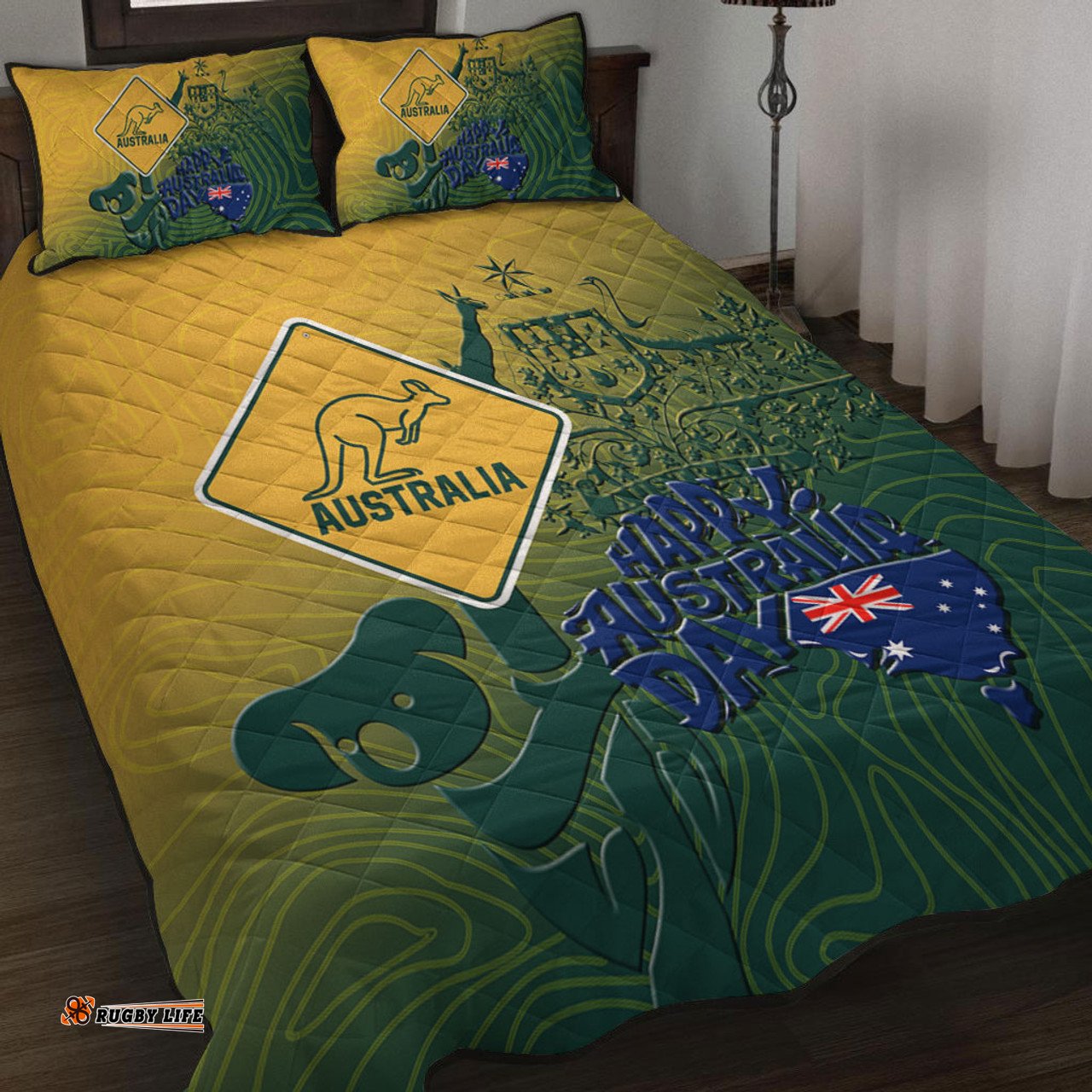 Australia Australia Day Quilt Bed Set - Australia Coat Of Arms Kangaroo And Koala Sign Quilt Bed Set