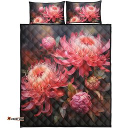 Australia Waratah Quilt Bed Set - Waratah Oil Painting Abstract Ver1 Quilt Bed Set