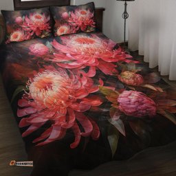 Australia Waratah Quilt Bed Set - Waratah Oil Painting Abstract Ver1 Quilt Bed Set