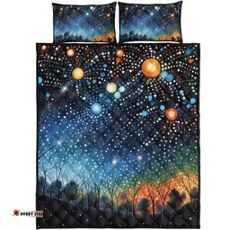 Australia Aboriginal Quilt Bed Set - Aboriginal Dot Painting Dreamtime Story Of A Night Sky Quilt Bed Set