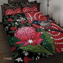 Personalised Australia Waratah And Superb Fairywren Quilt Bed Set Aboriginal Art