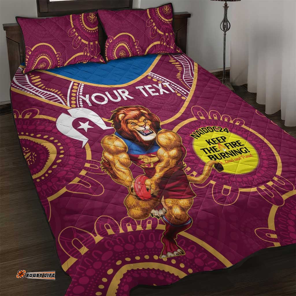 Custom AFL Brisbane Lions NAIDOC Week Quilt Bed Set Keep The Fire Burning Indigenous Art