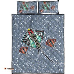 Australia Aboriginal Quilt Bed Set - Stingray Art In Aboriginal Dot Style Inspired Quilt Bed Set