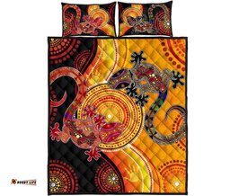 Australia Aboriginal Inspired Quilt Bed Set - Couple Aboriginal Inspired Lizards