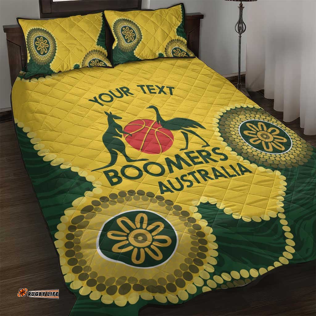 Custom Australia Boomers Quilt Bed Set Aboriginal With Marble Pattern Yellow