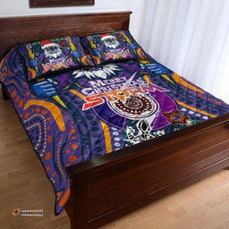 Melbourne Storm Christmas Quilt Bed Set - Custom Merry Christmas Indigenous Melbourne Storm