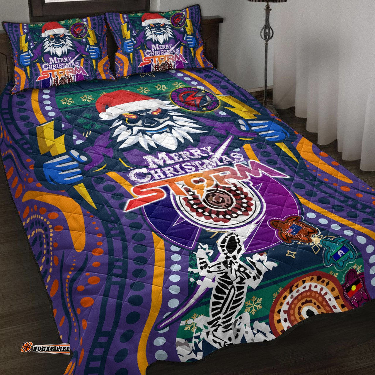Melbourne Storm Christmas Quilt Bed Set - Custom Merry Christmas Indigenous Melbourne Storm
