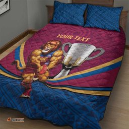 Personalised AFL Brisbane Lions Quilt Bed Set 2024 We Are The Champions Trophy Style