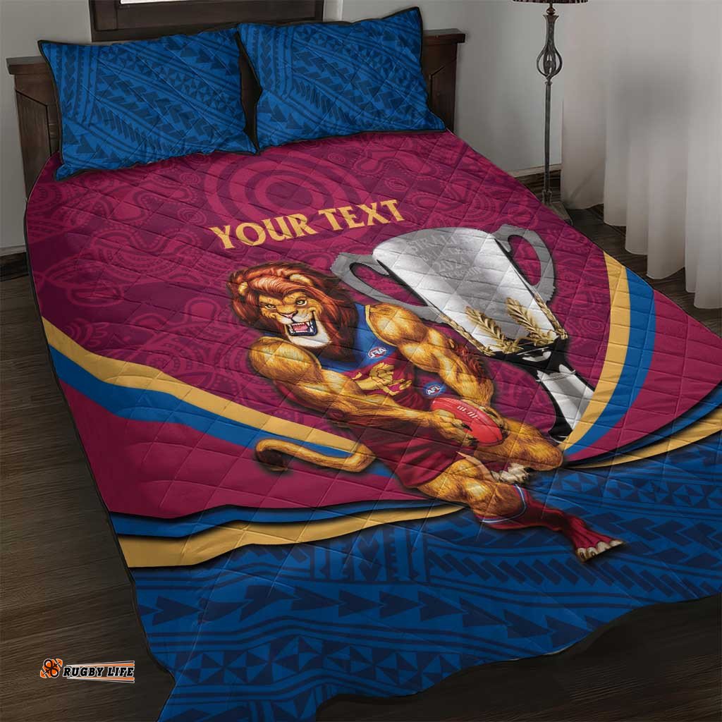 Personalised AFL Brisbane Lions Quilt Bed Set 2024 We Are The Champions Trophy Style