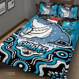 Cronulla-Sutherland Sharks Christmas Quilt Bed Set - Custom Christmas Super Sharkies Indigenous
