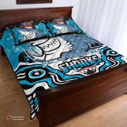 Cronulla-Sutherland Sharks Christmas Quilt Bed Set - Custom Christmas Super Sharkies Indigenous