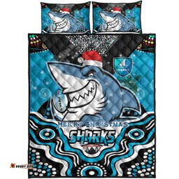Cronulla-Sutherland Sharks Christmas Quilt Bed Set - Custom Christmas Super Sharkies Indigenous