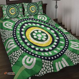 Australia Dot Painting Inspired Aboriginal Quilt Bed Set - Green Aboriginal Inspired Dot Art Quilt Bed Set