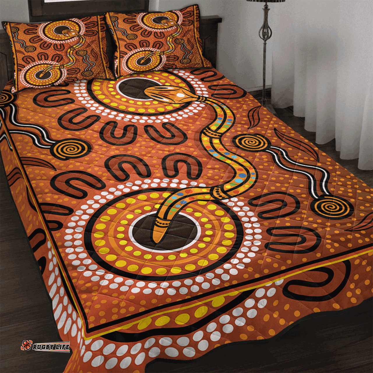 Australia Aboriginal Inspired Quilt Bed Set - The Indigenous Rainbow Serpent