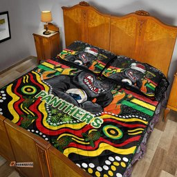 Penrith Panthers Christmas Quilt Bed Set - Custom Christmas Indigenous Penrith Panthers